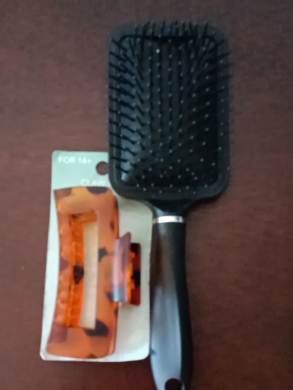 Black Cushion Paddle Hair Brush for Grooming & Claw Clip Bundle